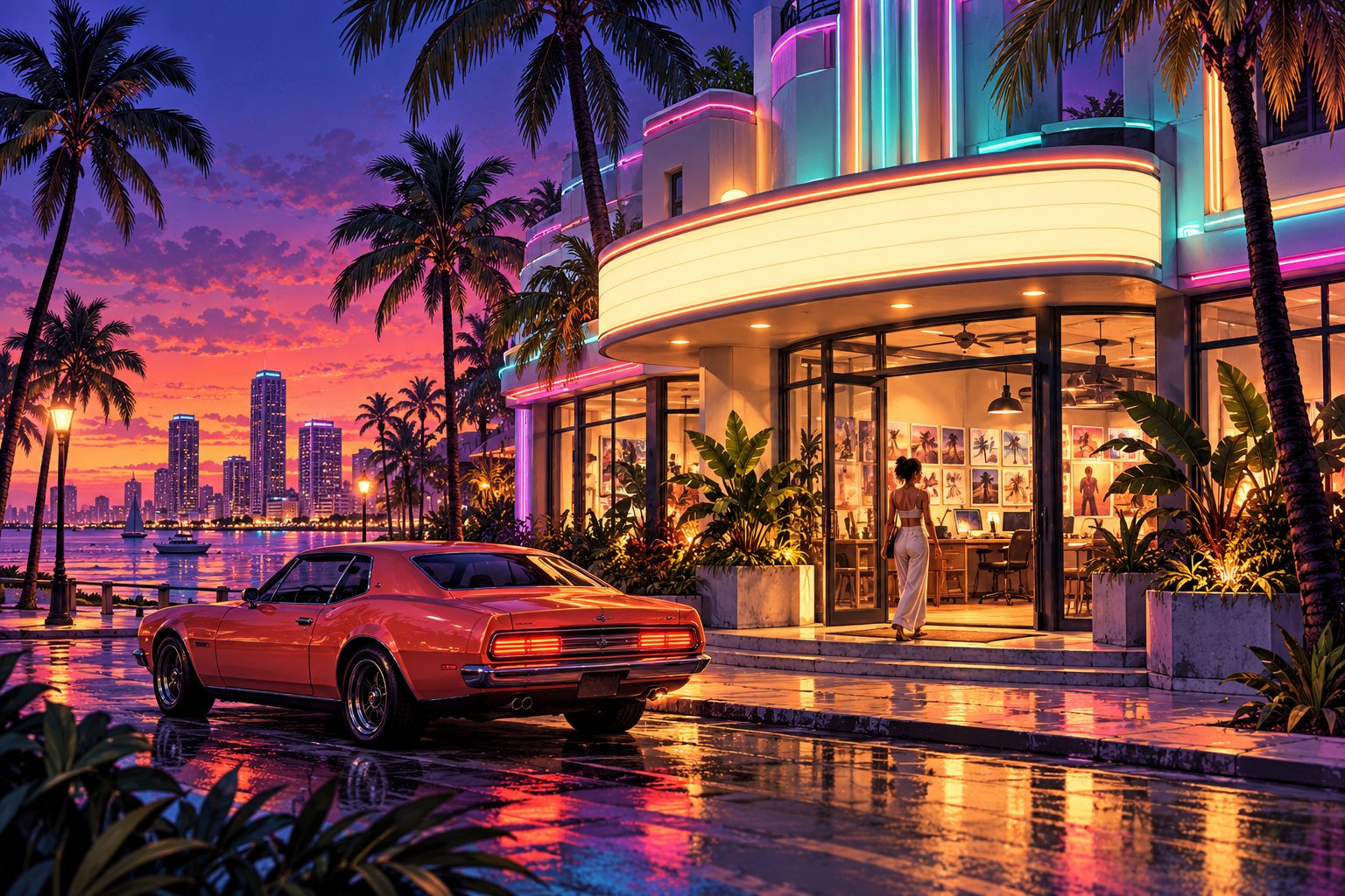 Original neon coastal creative studio and coral car